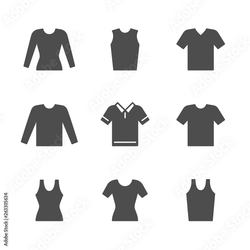 Set icons of t-shirt, singlet, long sleeve