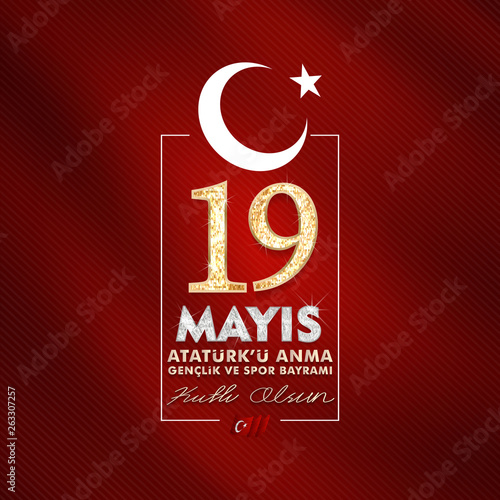 19 may, Commemoration of Atatürk. Youth and Sports Day, (19 mayıs, Atatürk'ü anma gençlik ve spor bayramı.) vector illustration.	