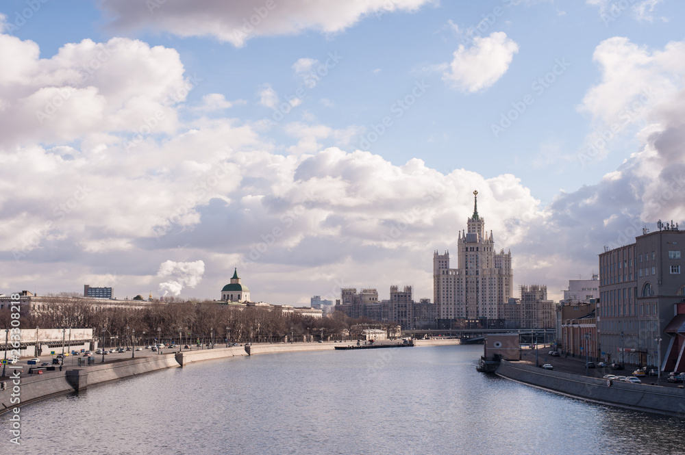 Moscow river and blue sky