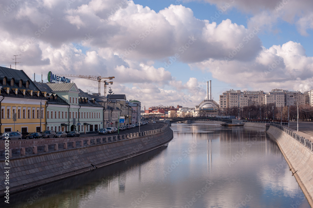 Moscow river and blue sky
