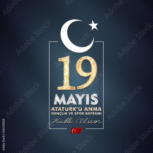 19 may, Commemoration of Atatürk. Youth and Sports Day, (19 mayıs, Atatürk'ü anma gençlik ve spor bayramı.) vector illustration.	
