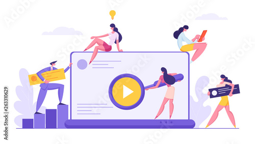 Web Software Development Concept. Developer Characters Build Website with Social Media Content. Man and Woman Programmer Coding. Vector flat cartoon illustration