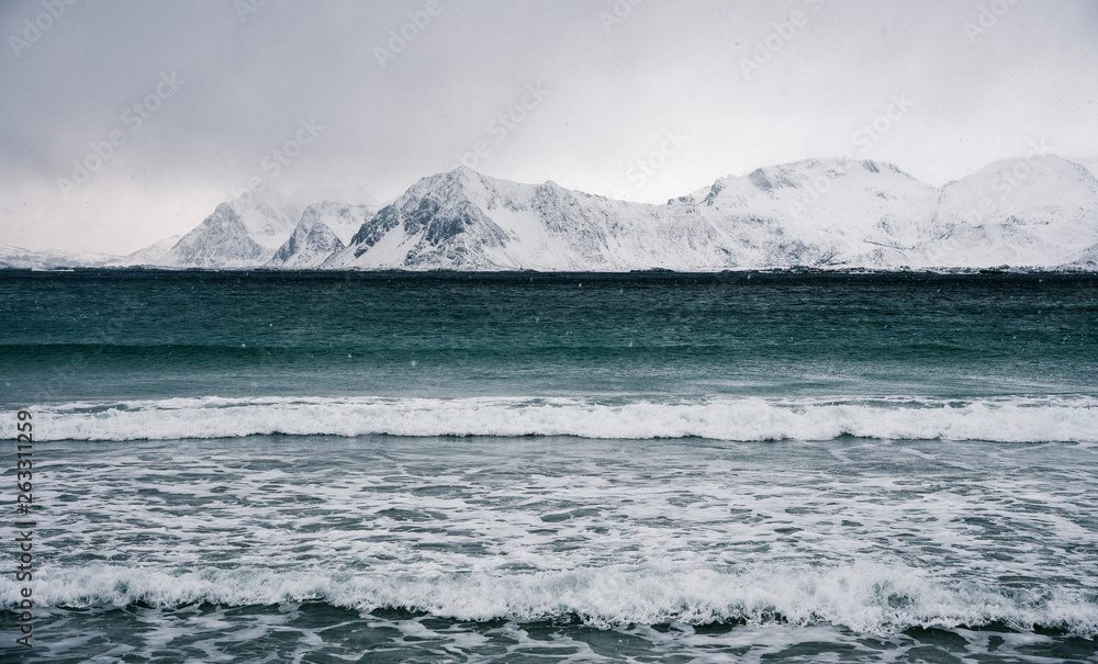 Coast of Lofoten Archipelago in the Arctic Circle in Norway