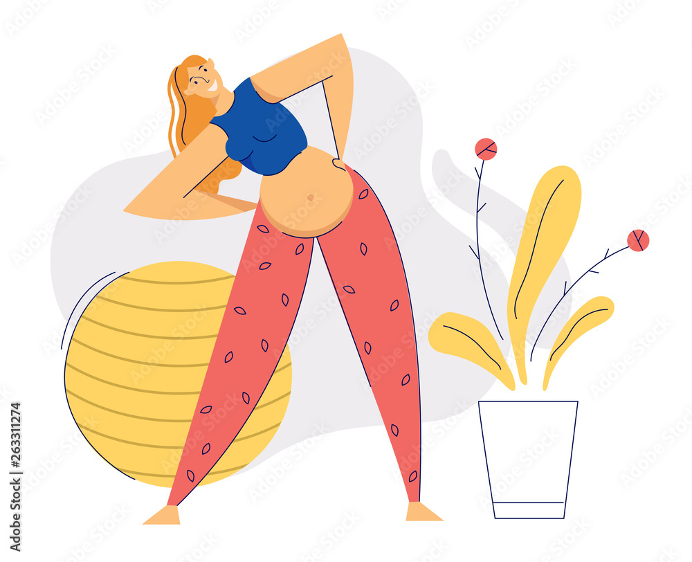Pregnant Woman in Yoga Position. Young Pregnancy Mother Exercises Aerobics.  Sport Healthy Lifestyle Maternity Concept. Pregnant Girl with Belly  Training. Vector flat cartoon illustration Stock Vector | Adobe Stock