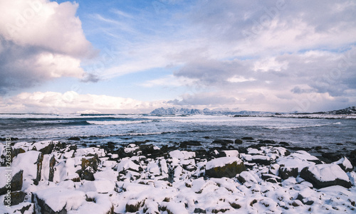 Coast of Lofoten Archipelago in the Arctic Circle in Norway photo