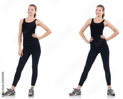 Fototapeta Naklejka Na Ścianę i Meble -  Young woman doing exercises isolated on white 