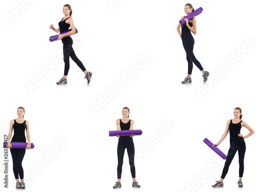 Young woman doing exercises isolated on white 