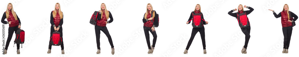 Young woman with backpack isolated on white Young woman with backpack isolated on white