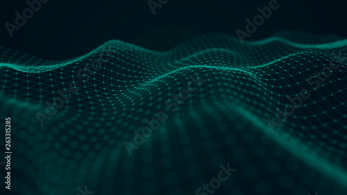 Wave 3d. Futuristic point wave. Abstract background with a dynamic wave. Data technology illustration. © Olena
