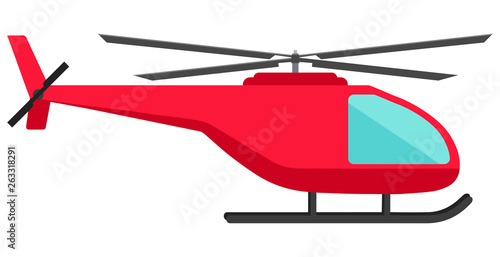 Red helicopter with blue window on white background