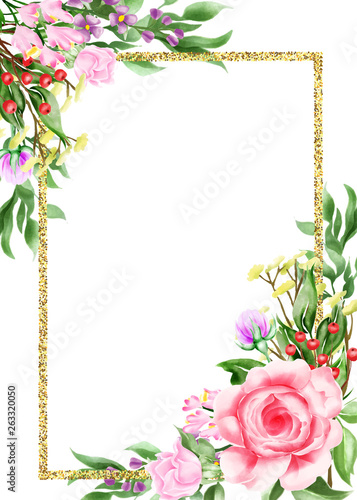 watercolor illustration floral frame border