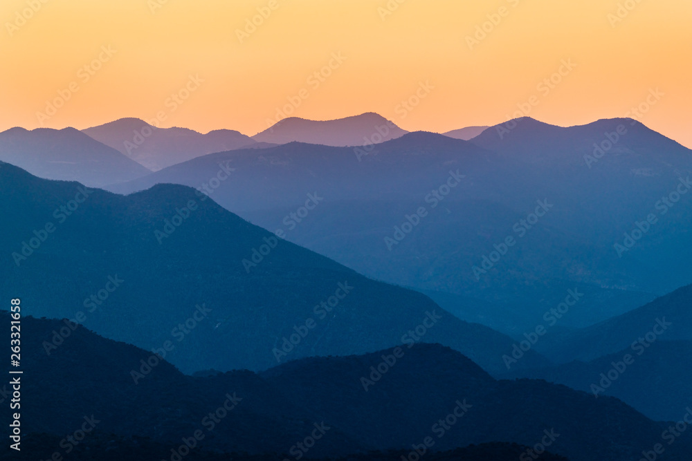 Sunset over mountains in South Mexico