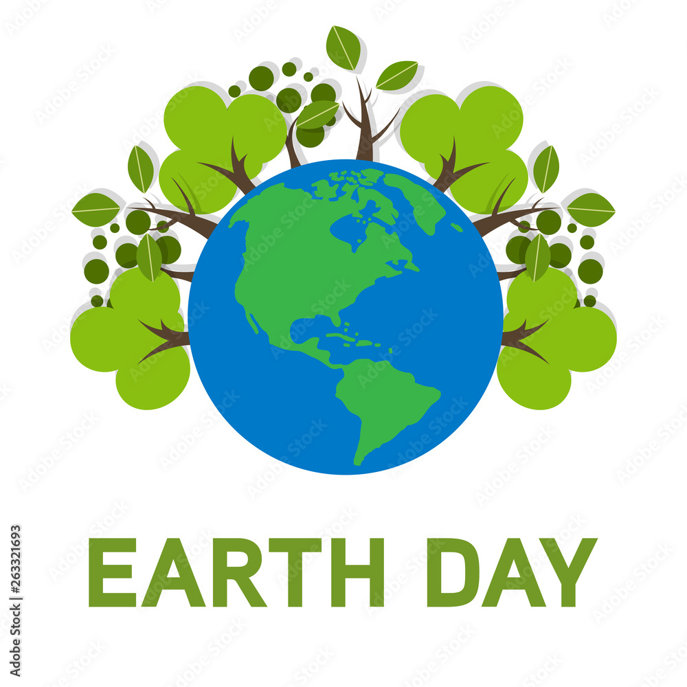 Earth Day planet with surrounding trees - World Ecology Day Earth Day planet with surrounding trees - World Ecology Day