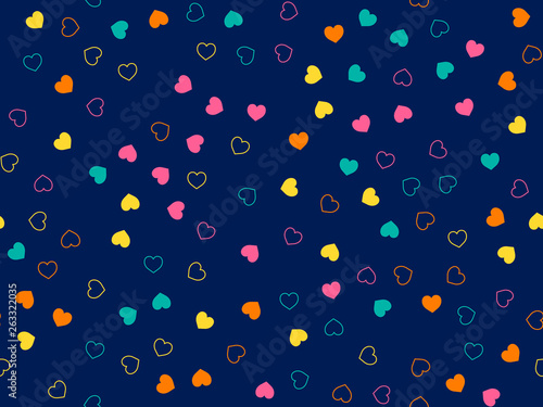 Cute hearts seamless pattern. Small hearts. Colorful pattern with small hearts on blue background. Template for greeting card Happy Valentines day, textile design, love concept. Vector illustration.