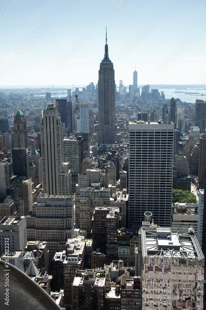 New York City, New York, USA - 2018: Panoramic view of the city skyline, including the Empire State building.