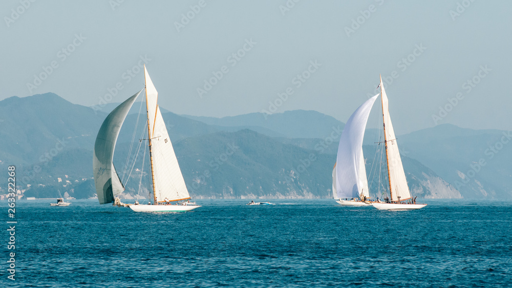 Fototapeta premium Two big white sailboats