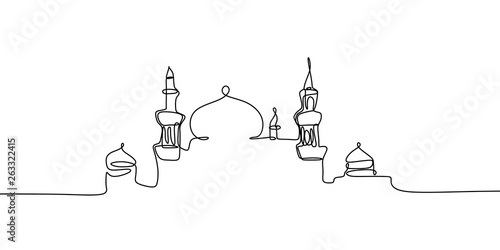 Islamic mosque one line drawing vector illustration minimalist design