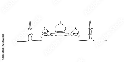 Islamic mosque one line drawing vector illustration minimalist design