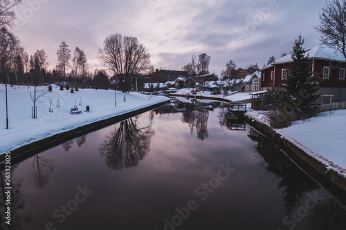 Winter morning by the river in Forssa Finland photo