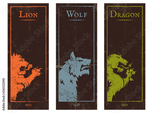 Lion, wolf and dragon photo