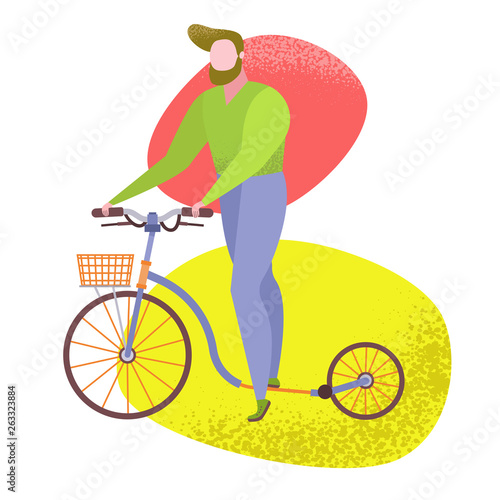 Man riding a byke scooter in park.