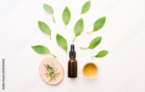natural medicine herb with herbal product top view flat lay  decorative health care  white background