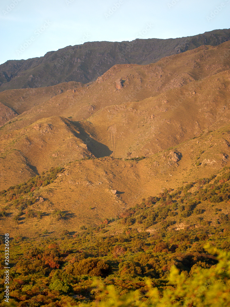 View of the Comechingones mountains in Villa de Merlo, San Luis, Argentina.