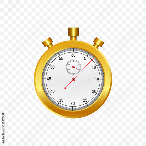 Gold Stop watch. Old mechanical stopwatch. Vector illustration.