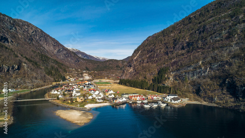 Aerial. Modalen village. Hordaland, Norway.