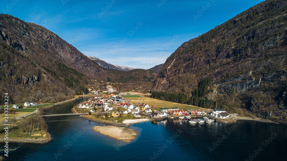 Aerial. Modalen village. Hordaland, Norway.