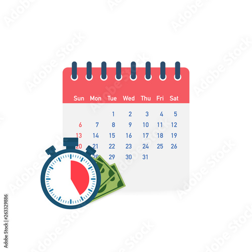 Tax day. Concept of Payment date or Payday loan like a calendar with money. Vector illustration.