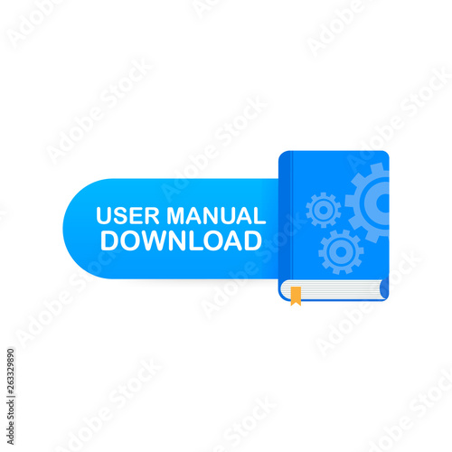 Download book button. Concept User manual book for web page, banner, social media. Vector illustration