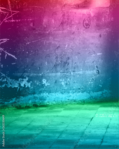 Grunge style damaged empty wall background with dark color tones.