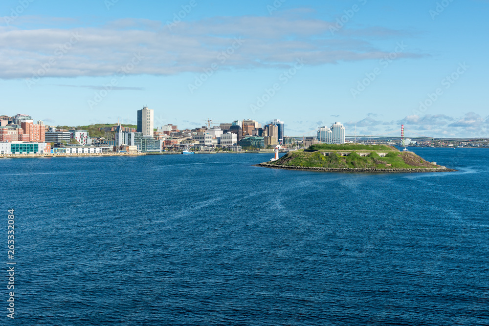 Halifax Harbour skyline, Nova Scotia with George's Island