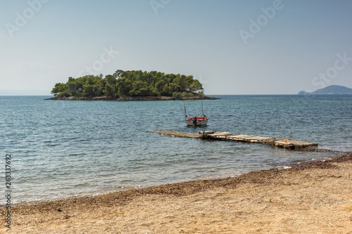 Summer view of Koutsoupia Beach at Sithonia peninsula, Chalkidiki, Central Macedonia, Greece
