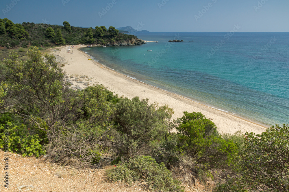 Summer view of Agios Georgios Beach at Sithonia peninsula, Chalkidiki, Central Macedonia, Greece