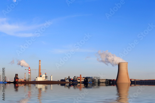 Photography A chemical plant against a blue sky