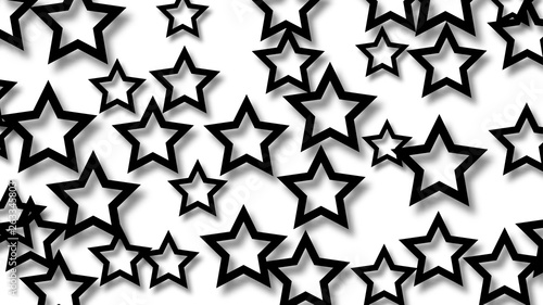 Abstract illustration of randomly arranged black stars with soft shadows on white background