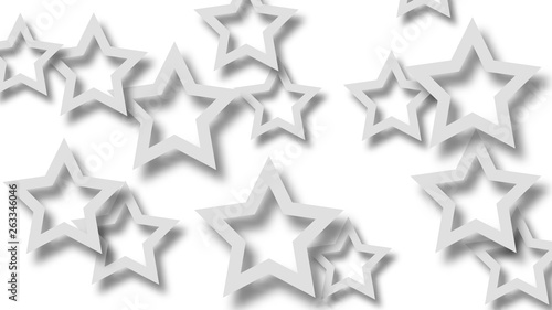Abstract illustration of randomly arranged gray stars with soft shadows on white background