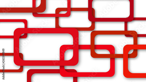 Abstract illustration of randomly arranged red rectangle frames with soft shadows on white background