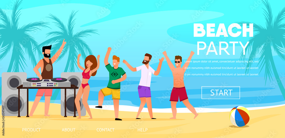 Dj Play Music Outdoors at Beach Party Illustration