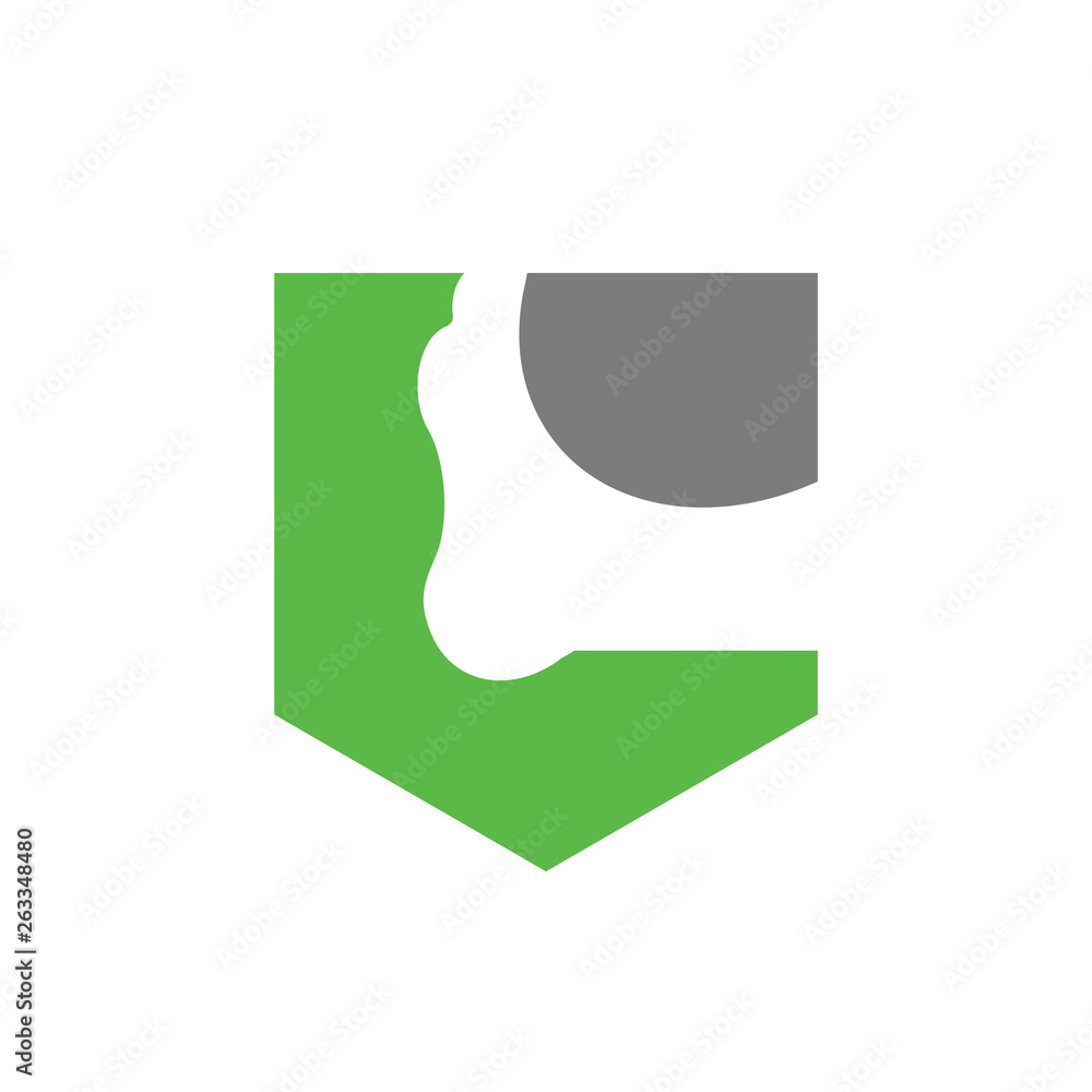 Foot Care Vector Logo, Shield Combined With Foot Shape, Letter C Logo Concept Foot Care Vector Logo, Shield Combined With Foot Shape, Letter C Logo Concept