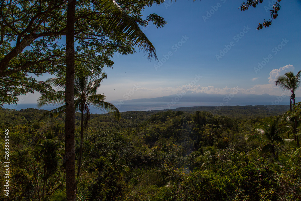 overview Sightseeing tourist spot Siquijor mountain with view down the island to the sea and next island Negros