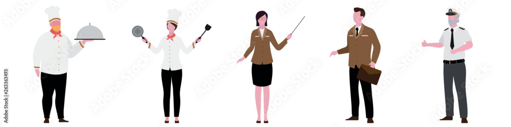 Flat Character of Cruise Staff set Flat Character of Cruise Staff set