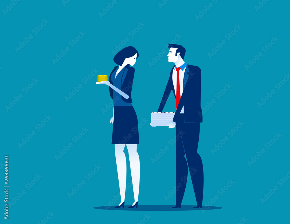 Business people and Different salaries. Concept business vector illustration, Money, Currency, Financial. Business people and Different salaries. Concept business vector illustration, Money, Currency, Financial.