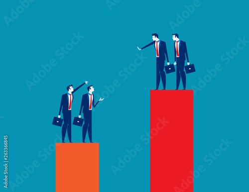 Business team envy another people team. Concept business vector illustration, Growth, Development, Contemplation.