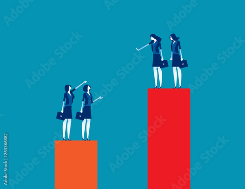 Business team envy another people team. Concept business vector illustration, Growth, Development, Contemplation.