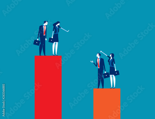 Business team envy another people team. Concept business vector illustration, Growth, Development, Contemplation.