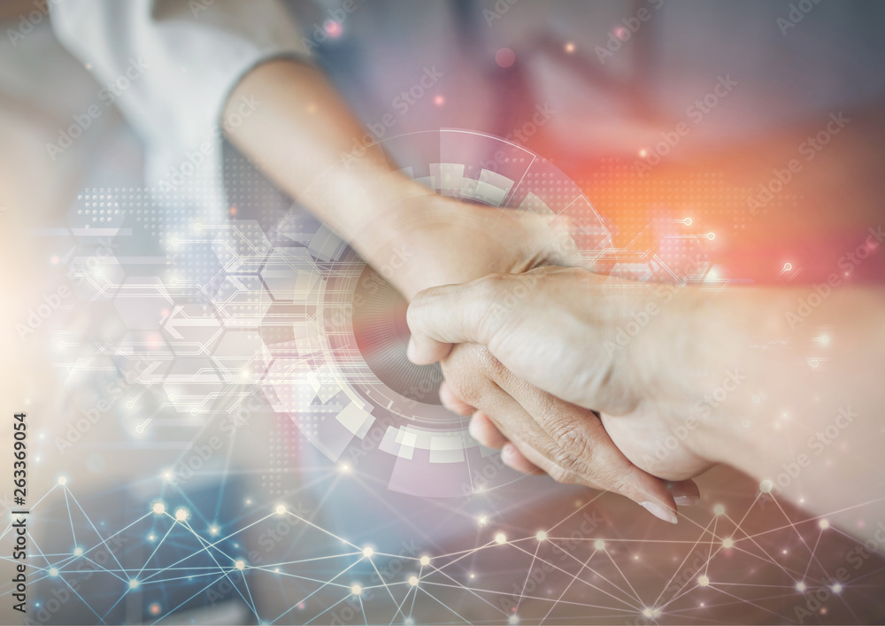 business partner hand shake with mixed media business partner hand shake with mixed media