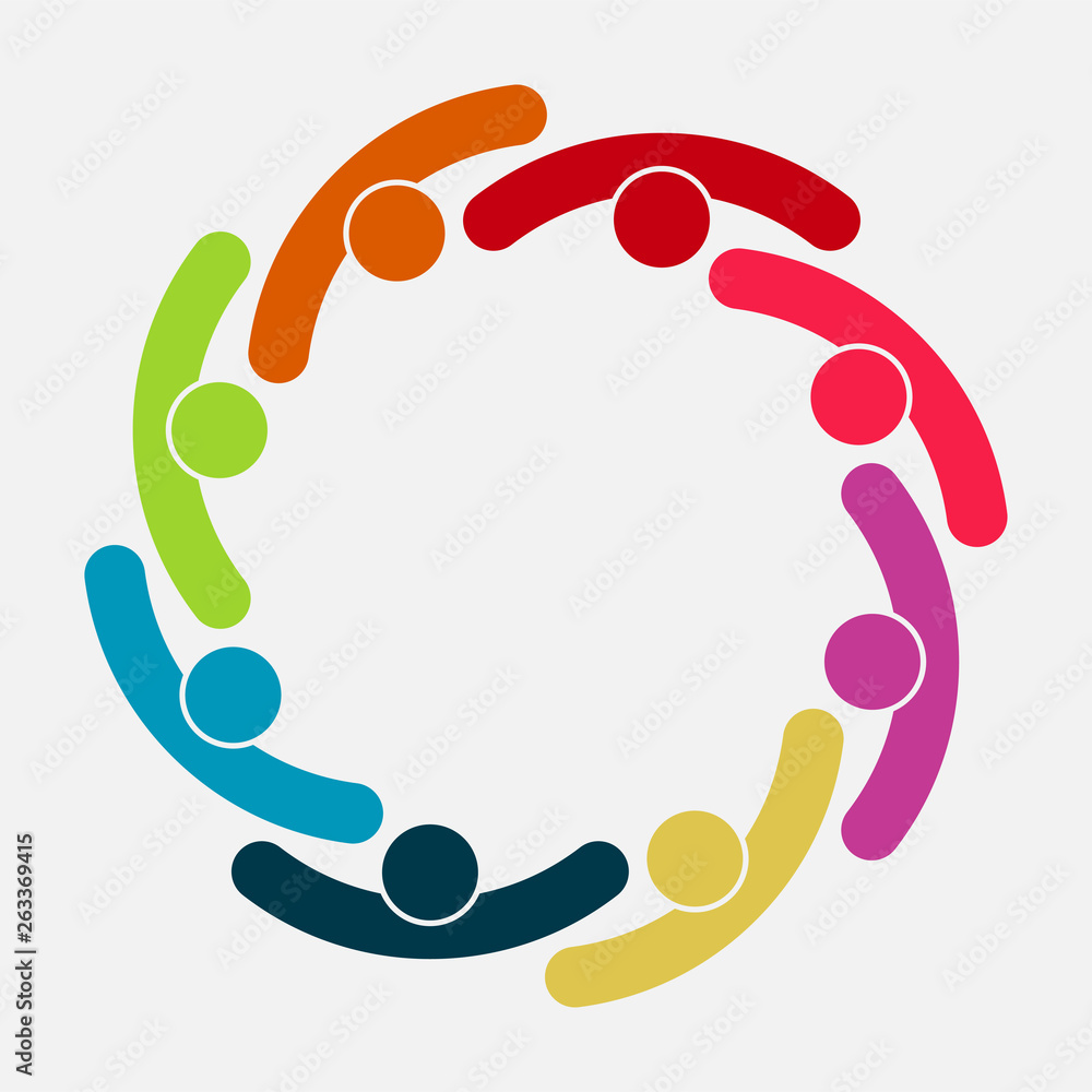 Vector graphic group connection logo.Eight people in the circle.logo